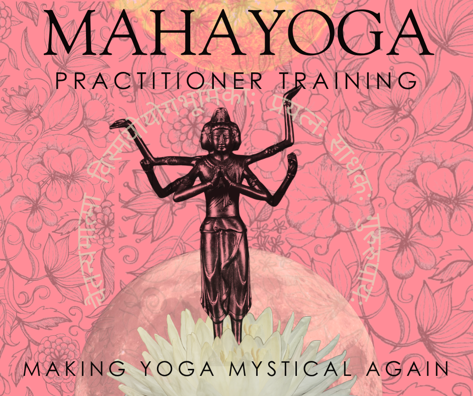 Mahāyoga Practitioner Training graphic with a multi-armed deity on a lotus